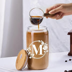 Birthday Gifts for Women, Monogrammed Initial Glass Cup Personalized Gifts for Women, 16oz Glass Cups with Lids and Straws, Iced Coffee Cup, Beer Can Shaped Glass - Gifts for Christmas, Birthday, M