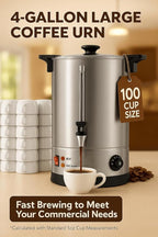 100 Cups Coffee Urn, Commercial Coffee Maker, Dual Wall Stainless Steel Coffee Urn Large Coffee Dispenser Insulated For Catering Business Wedding Party