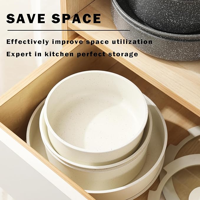 Pink Non Stick Pot and Pan Sets with Removable Handle, Ceramic Cookware Set Detachable Handle, Induction Kitchen Camping Stackable Pots Pans, Dishwasher/Oven Safe, PTFE/PFOA/PFOS Free