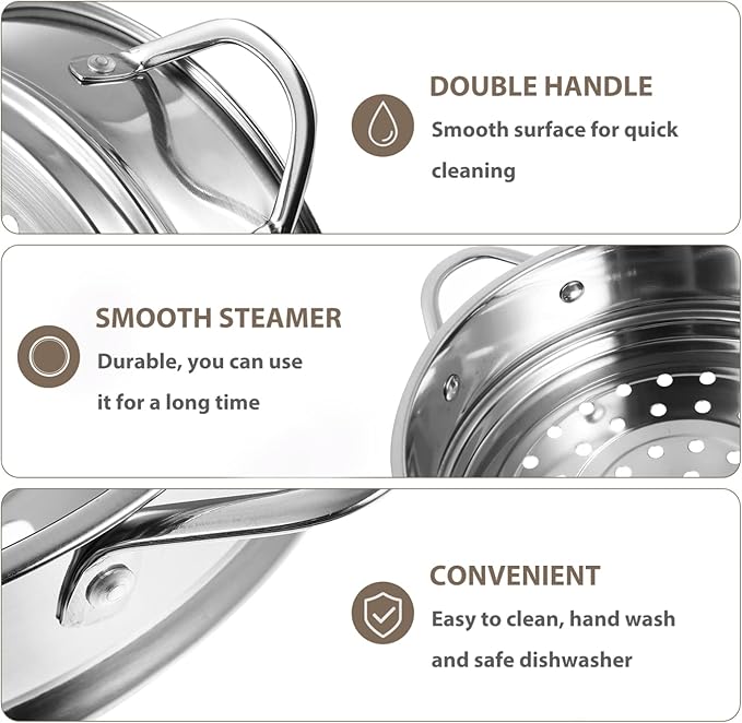 STOBAZA Vegetable Steamer Set 18cm Steamer Basket Stainless Steel Steam Rack Trivet, Steamer Grid Compatible with Instant Pot Pressure Cooker Round Basket Utensil Set