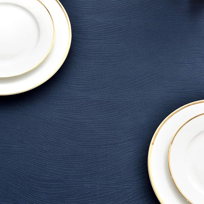 maxmill Square Tablecloth Swirl Design Spillproof Wrinkle Free Heavy Weight Soft Table Cloth Decorative Fabric Table Cover for Outdoor and Indoor Use Square 52 x 52 Inch Navy Blue