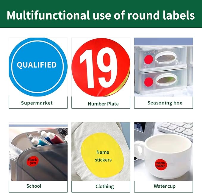 1 Inch Colored Round Labels,25 Sheets,5 Colors Assorted(Red,Orange,Yellow,Blue,Green),1 Inch Circle Stickers for Laser/Inkjet Printers,Colorful Dots Printable 1" Diameter,Letter Size