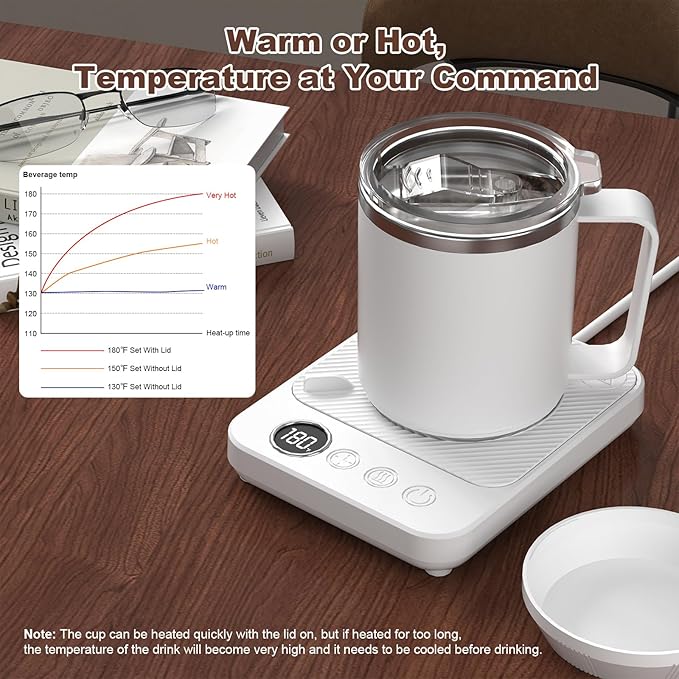 Coffee Mug Warmer & Mug Set for Desk, Electric Coffee Cup Warmer with 16oz Heated Mug, Smart Coffee Heater with Auto Shut Off for Office/Home, Christmas/Birthday/Coffee Gifts for Men & Women,White