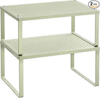 SONGMICS Spice Racks, Set of 2 Metal Cabinet Shelf Organizers, Countertop Organizers, Shelf Risers, Stackable, Expandable, Sage Green UKCS001C01