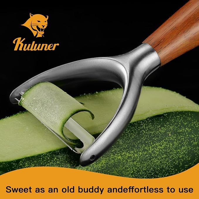 Premium Y Type 304 Stainless Steel Multifunctional Kitchen Peeler Real Wood Handle Ultra Sharp Blade Vegetable Potato Apple(Boluoge)