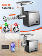 3000W Max Heavy Duty Electric Meat Grinder with Sausage Stuffer Maker & Kubbe Kit, Food Grinder with Blade & 3 Plates, Stainless Steel Meat Mincer Machine for Home Kitchen Use