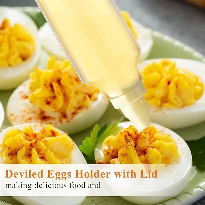 3 Pcs Deviled Egg Containers with Lid,72 Count Plastic Egg Holder and Deviled Egg Injector Piping Tool,Portable Storage Carrier Fridge Stackable Countertop Egg Platter for Easter Picnic Party