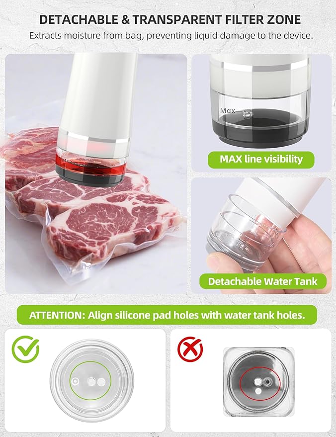 Vacuum Sealer Set (Vacuum Sealer Machine + 30 Reusable Vacuum Bags) Handheld Vacuum Sealer for Food, Portable Vacuum Sealer Machine with Auto-Stop & Detachable Filter, 5X Freshness Lock