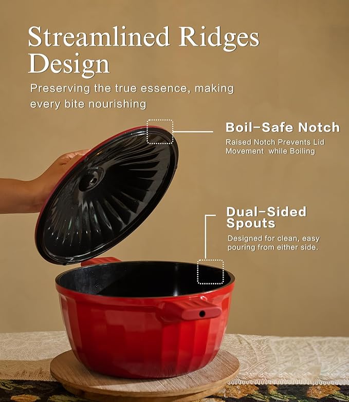 Nonstick Ceramic Cookware Set (7 Piece)–Titanium Cast Aluminum Pots and Pans Set with Lids, Non Toxic PFAS-Free Compatible with All Stovetops–Merlot Velvet