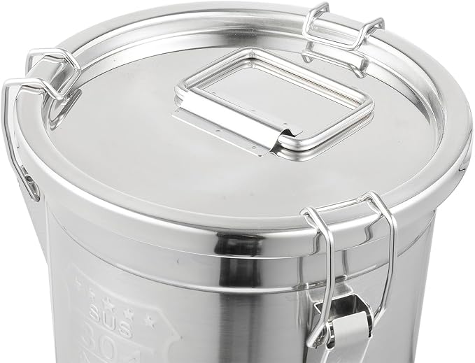 DYNAMI 304 Stainless Steel Containers With Lid,202oz Airtight Flour Container for Kitchen,5-10lbs Metal Airtight Canisters Milk Jug Coffee Bean Cookies Canisters w/Locking Clamp (6L/1.6Gal)