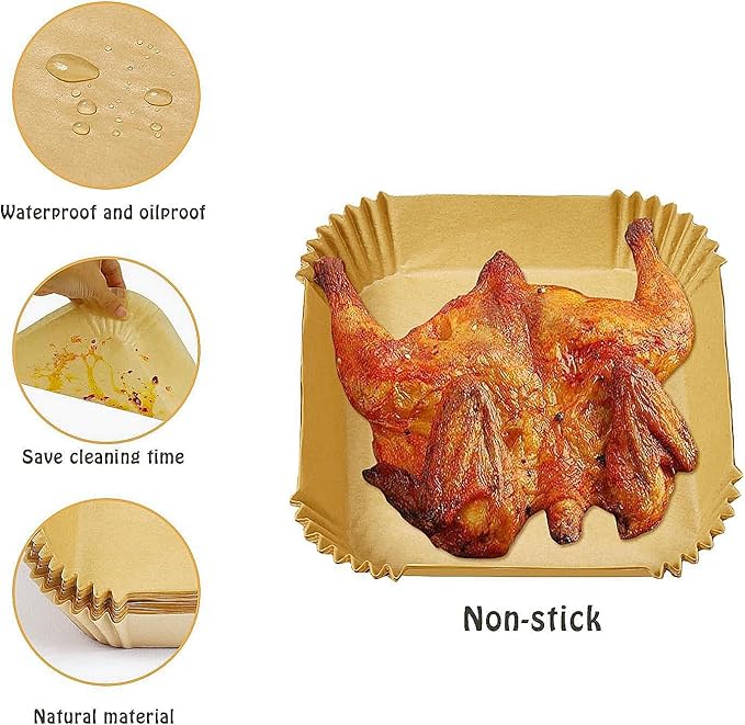 Mini Air Fryer Liners Disposable for Most 2-5 Qt Small Air Fryer, 100Pcs Small Parchment Paper for Baking Square Airfryer Paper Liners for 2-5 Qt