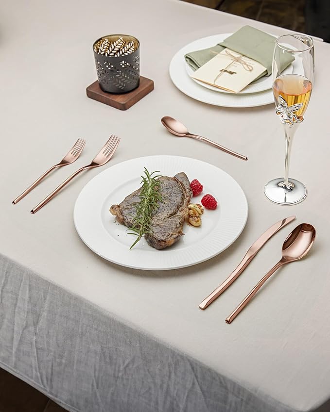 Lemeya 20-Piece Rose Gold Silverware Set for 4,Modern 18/10 Stainless Steel Flatware Set,Luxury Cutlery Set,Unique Utensils Set for Restaurant,Spoons and Forks Set,Mirror Polished,Dishwasher Safe
