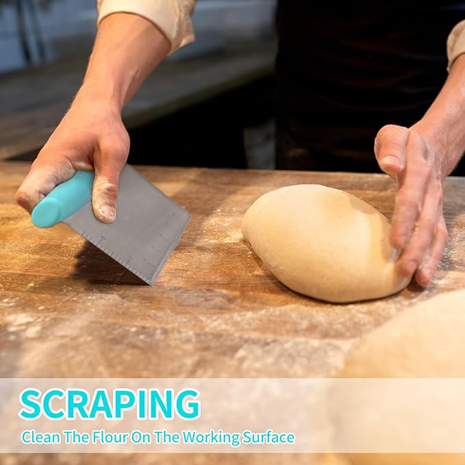 ALLTOP Pastry Blender & Bench Scraper - Premium Kitchen Baking Essential Gadget Set for Cake and Bread Making - Stainless Steel Dough Scraper&Butter Cutter for Homemade Delights - Turquoise