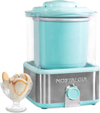 Nostalgia Electric Ice Cream Maker with 2-Qt Double Insulated Gel Canister & Stainless Steel Base - Makes Sorbet, Soft Serve, and Frozen Yogurt - Aqua