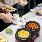 2 * 1.25 Quarts Dual Slow Cooker, Buffet Server & Warmer with 2 Removable Ceramic Pots, 3 Adjustable Temp Settings & 2 Visible Glass Lids, Stainless Steel, Red