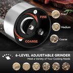 Electric Salt and Pepper Grinder Set Rechargeable, Yumcian Automatic Shakers Set with Adjustable Coarseness and LED Light, Stainless Steel Mill Set, Upgraded Larger Capacity