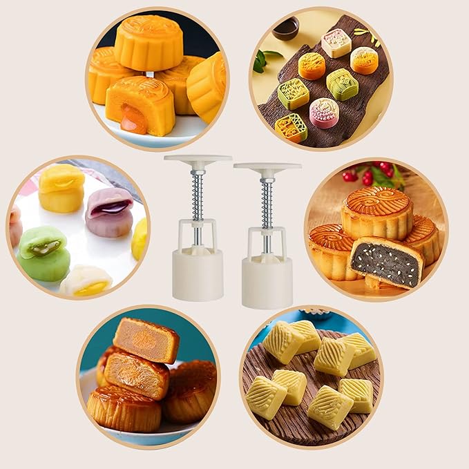 Moon Cake Mould Set,Includes12 pcs Sakura flower pattern base and 2 Pieces Bath Bombs Press,Mid Autumn Festival DIY Hand Press Cookie Stamps Pastry Tool Moon Cake Maker(50g) White L