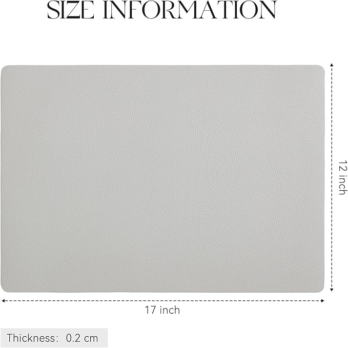 MOSAYT Vinyl Placemats Set of 8, Heat Resistant Place Mats 100% Waterproof Washable & Wipeable Faux Leather Reversible Table Mats for Kitchen Dining Party Indoor Outdoor, 12" x 17", Light Grey