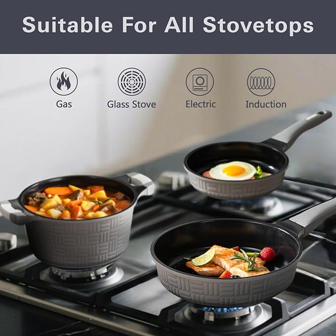 UCCLIFE 15-PCS Pots and Pans Set Non Stick, Induction Cookware Set, Non-toxic Kitchen Cooking Set, Frying Pan, Saucepan Stock Pot Kitchen Utensils Dishwasher Safe, Scratch-resistant (PFAS, PTEF Free)