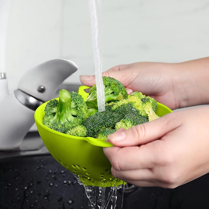 Meadow Lane 6-inch Small Colander, BPA-Free, Dishwasher Safe, Double Handles, Compact Food Strainer for Berries, Veggies and Pasta, 3-Cup Capacity, Meadow Green