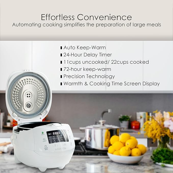 MAGiC COM Rice Cooker, 10 Cup(Uncooked) 20 Cup(Cooked) One Touch Healthy Cooking with 15 Menu Modes, Nonstick Inner Pot, Steamer Basket, Auto Clean, 24 Hour Delay Timer and Auto Keep Warm(White)