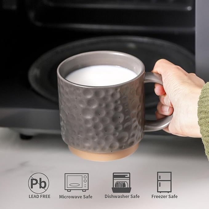 Nihow 16OZ Stackable Coffee Mug Set, Large Ceramic Coffee Mug Set of 4,Coffee Cup Set for Cappuccino/Latte/Cocoa,Dishwasher & Microwave Safe,Matte Gray