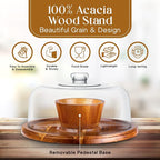 Homeries Acacia Wood Cake Stand with Lid, Cake Plate, (6 in 1) Multi-Functional Serving Platter, Large Cake Stand with Dome, Cake display stand with lid & Cake Dome - Use as Cake Holder, Cake Cover