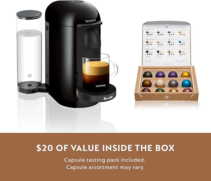 Nespresso Vertuo Plus Coffee and Espresso Maker by Breville, Ink Black with Aeroccino Milk Frother