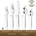 40 Piece Heavy Silverware Set for 8, 18/10 Stainless Steel Flatware, Cutlery Set Morror Polished, Dishwasher Safe for Home, Restaurant, Wedding, Party