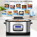 6.5 Quart Multi Cooker 11-in-1, Programmable Slow Cooker With Bake, Sauté, Roast, and Sous Vide functions, 1500W Timer & Temperature Control, Dishwasher Safe Lid & Nonstick Inner Pot