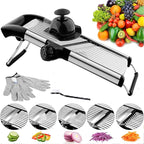 Adjustable Mandoline Slicer for Vegetables, Fruits, Stainless Steel with Cut-Resistant Gloves, Black/Silver