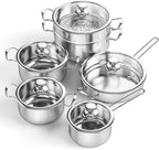 Meythway Pots and Pans Set Non Toxic, 11-Piece Stainless Steel Cookware Set with Steamer & Visual Lid, Kitchen Induction Cookware with Frying Pans, Saucepan and Stockpots For Oven & Dishwasher Safe