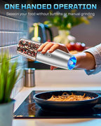 XinXu RECHARGEABLE Salt and Pepper Grinder Set,Automatic Pepper Mill,USB Rechargeable,Adjustable Coarseness,One-handed Operation,Ceramic Burr,Refillable,Auto Grinders Shakers LED Light,Sliver