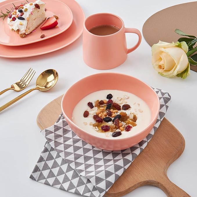 Stone Lain Delilah 6-inch Bowl 6-Piece Dish Set, Porcelain, Peach