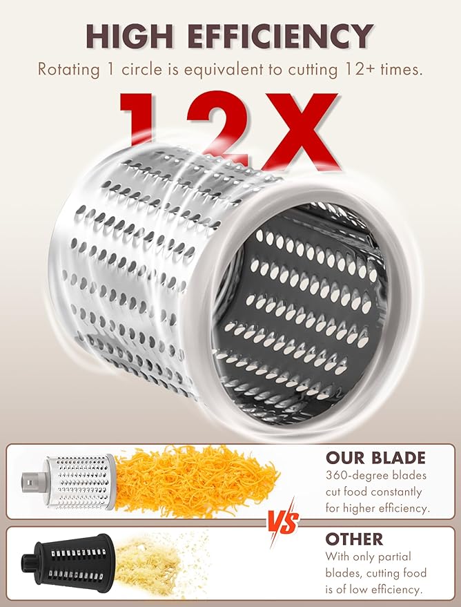 GDL Rotary Cheese Grater, Upgraded 5-in-1 Cheese Grater Hand Crank, Multi-purpose Cheese Shredder with Handle, Vegetable Slicer Cutter Ice Shaver for Potato, Carrot, Nuts, Chocolate