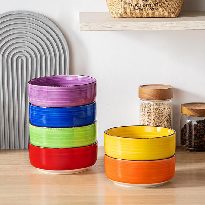 vancasso Bonita Cereal Bowls Set of 6, 24 Oz Ceramic Bowls for Kitchen, Dishwasher & Microwave Safe Bowls for Soup, Cereal, Dessert, Fruit, Warm Colored Bowl Set