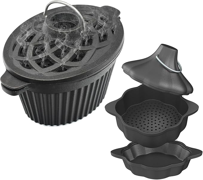 2-in-1 Wood Stove Steamer/Humidifier with Garlic Roaster & Saucepan Pot, Dual-Layer Design for Steaming, Baking, Stove Protection & Multi-Functional Cooking (1.4 Qt + Compact Size)