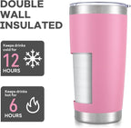 20 oz Tumbler with Lid Stainless Steel Insulated Tumblers Bulk Double Wall Vacuum Cups Powder Coated Travel Mug Keep Drinks Cold and Hot, Pink, 12 Pack
