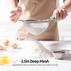 18/8 Stainless Steel Mesh Strainer: U-Taste 5.5 Inch Kitchen Fine Mesh Sieve Food Colander with Riveted Sturdy Silicone Handle and 30 Mesh Hole for Straining Flour, Pasta, Fruit, Quinoa(Aqua Sky)