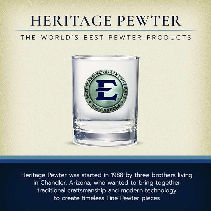 Heritage Pewter Eastern Tennessee State Double Old Fashion | Double Rocks Glass 14 OZ for Liquor | Expertly Crafted Pewter Glass