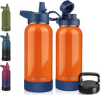 CIVAGO 32 oz Insulated Water Bottle With Straw, Stainless Steel Sports Water Cup Flask with 3 Lids (Straw, Spout and Handle Lid), Wide Mouth Travel Thermal Mug, Deep Orange
