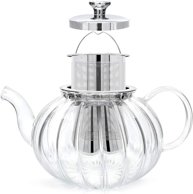 Teabloom Vienna Glass Teapot – Stain-Free Heatproof Glass – Stovetop Safe – Removable Stainless Steel Infuser – Perfect for Loose Leaf Tea – 37 oz. / 1100 ml (3-4 Cups)