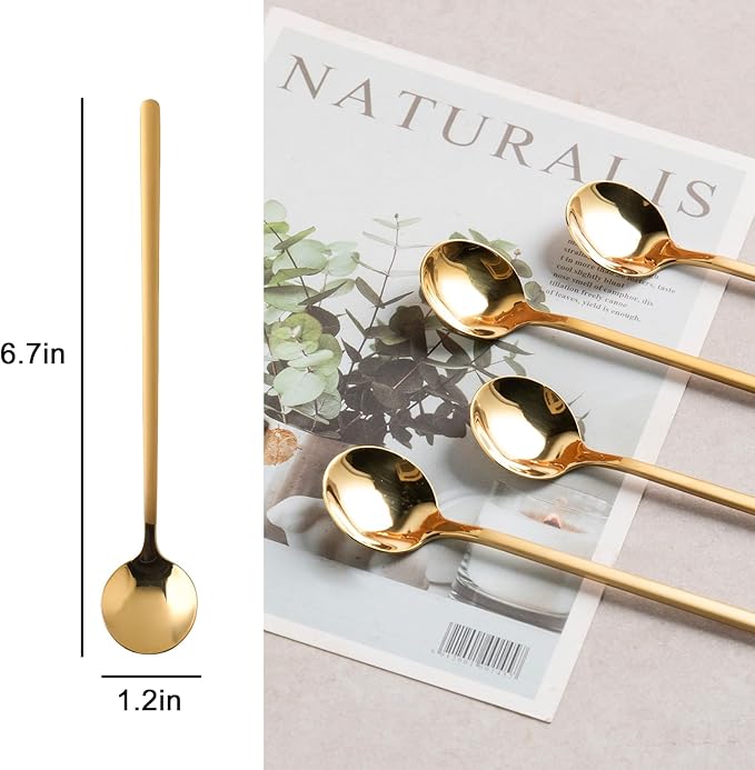 12 PCS Coffee Spoons, 18/8 Stainless Steel Espresso Spoons, 6.7 Inches Vogue Mini Tea Spoon, Cappuccino Stirring Small Spoon for Dessert, Ice Cream, Frosted Handle,Sweejar(Gold)