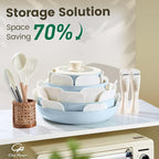 Chef Power Ceramic Nonstick Pots and Pans Set 19 Piece with Detachable Handle, Induction Dishwasher Oven Safe Cookware Set, RV Kitchen Set Removable Handle (Light Blue)