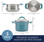 Rachael Ray Cucina Hard Porcelain Enamel Nonstick Multi-Pot / Steamer Set, 3-Quart, Agave Blue - 16799
