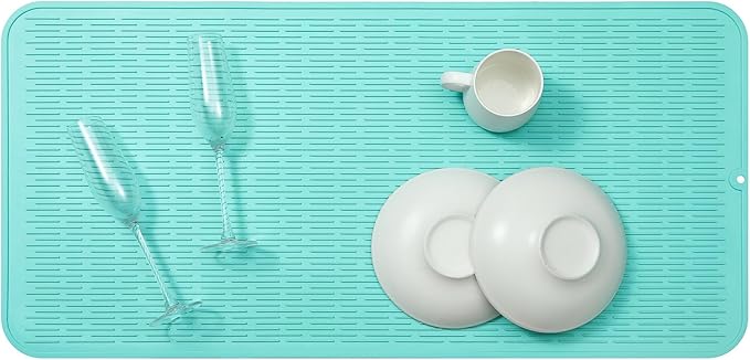 Silicone Dish Drying Mat for Multiple Usage,Easy clean,Eco-friendly,Heat-resistant Silicone Mat for Kitchen Counter or Sink,Refrigerator or Drawer Liner Mint 5XL 36inches x 18inches