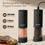 Electric Salt and Pepper Grinder Set, Gifts for Mom Wife, Rechargeable with LED Lights, Stainless Steel Automatic Pepper & Salt Mill, Adjustable Coarseness, Large Capacity, Black