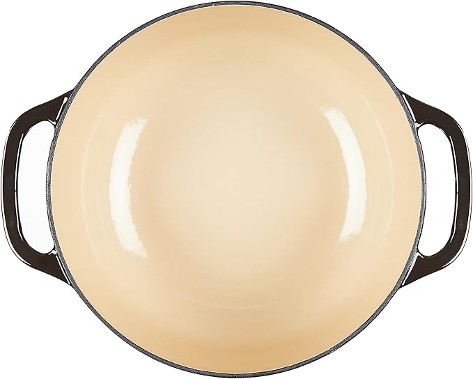 Lodge 6 Quart Enameled Cast Iron Dutch Oven with Lid – Dual Handles – Oven Safe up to 500° F or on Stovetop - Use to Marinate, Cook, Bake, Refrigerate and Serve – Midnight Chrome