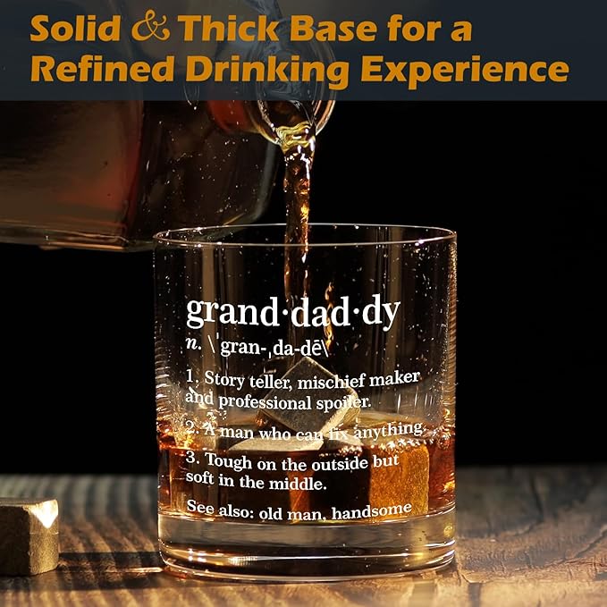 kunlisa Granddaddy Grandpa Whiskey Glasses, Best Granddaddy Gifts for Father's Day Birthday from Grandkids, 10 oz Drinking Rocks Glasses for Men Whisky Cocktail Scotch Bourbon Liquor