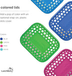 LunchBots Large Trio Stainless Steel Lunch Container -Three Section Design for Sandwich and Two Sides - Metal Bento Lunch Box - Eco-Friendly - Stainless Lid - Aqua Dots